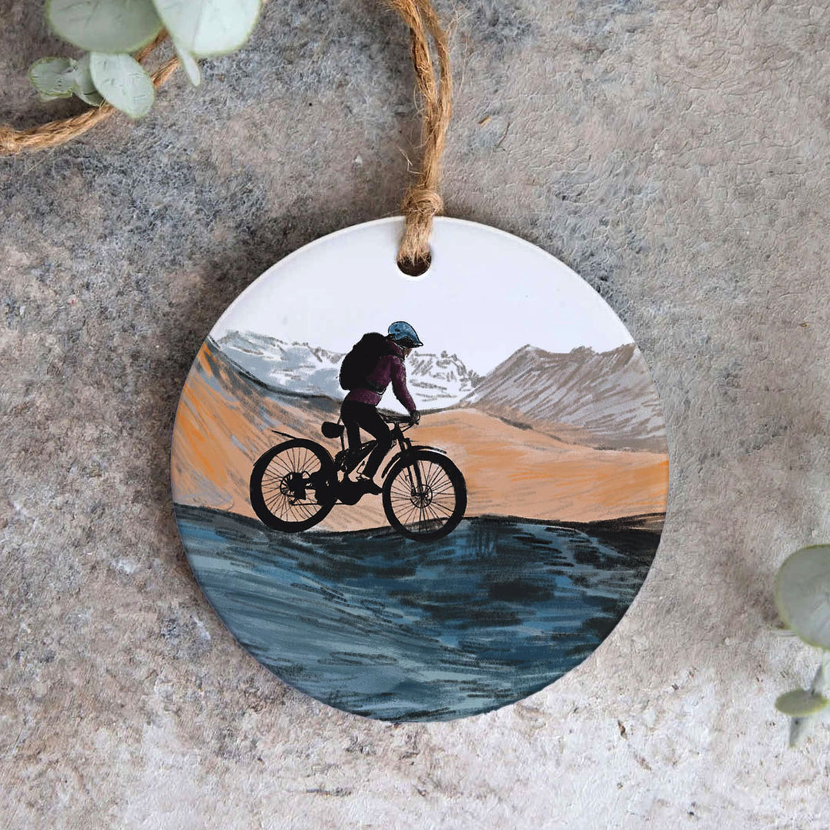 Mountain Biking Ceramic Christmas Decoration