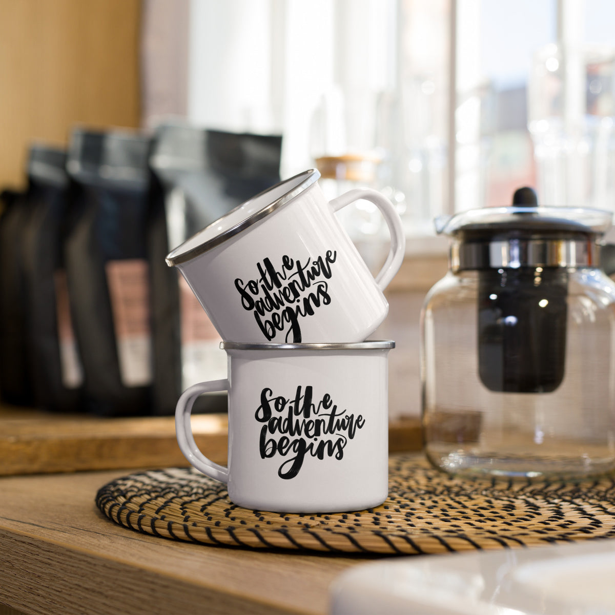 'Adventure Begins' Enamel Mug