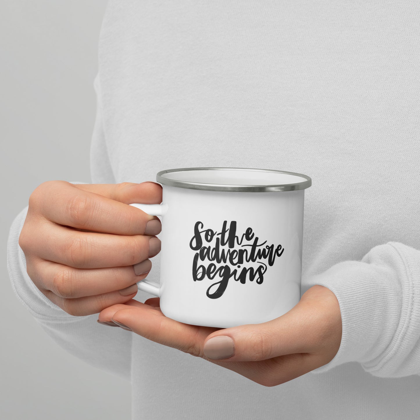 'Adventure Begins' Enamel Mug