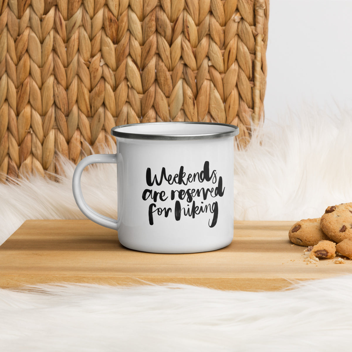 'Weekends Are Reserved For Hiking' Enamel Mug