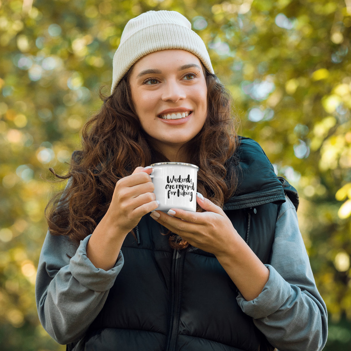 'Weekends Are Reserved For Hiking' Enamel Mug