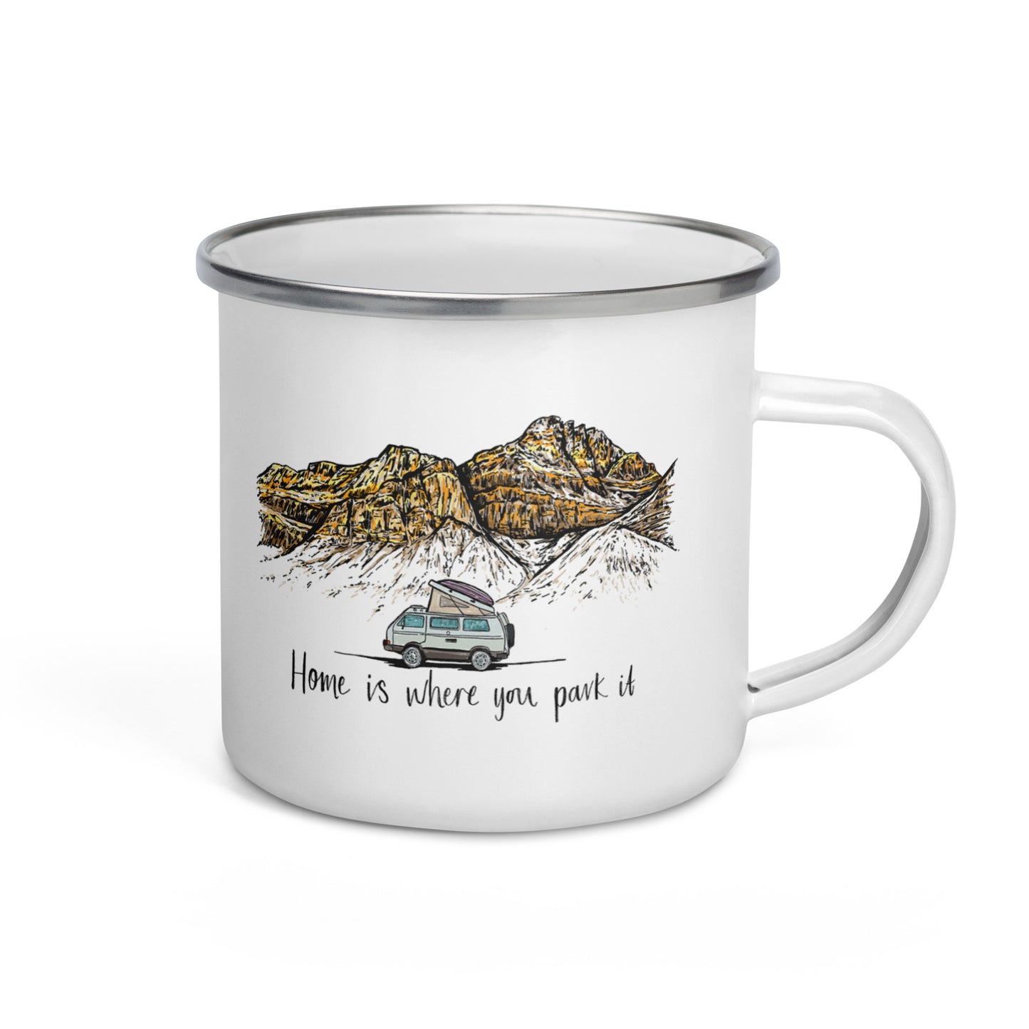 'Home Is Where You Park It' Enamel Camping Mug