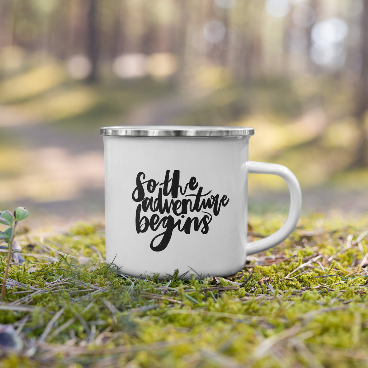 'Adventure Begins' Enamel Mug