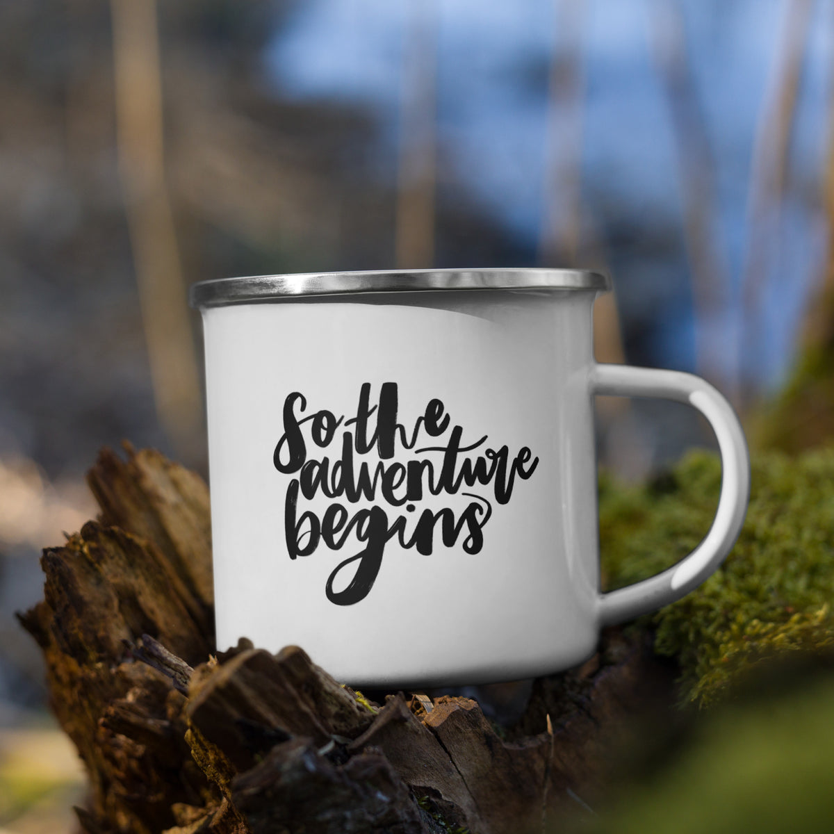 'Adventure Begins' Enamel Mug