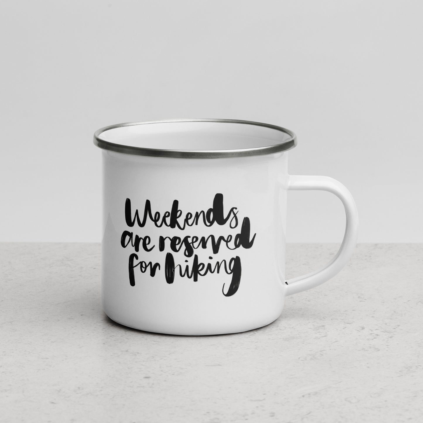'Weekends Are Reserved For Hiking' Enamel Mug