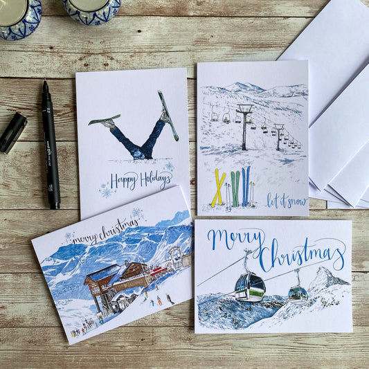 Skiing Christmas Card Set