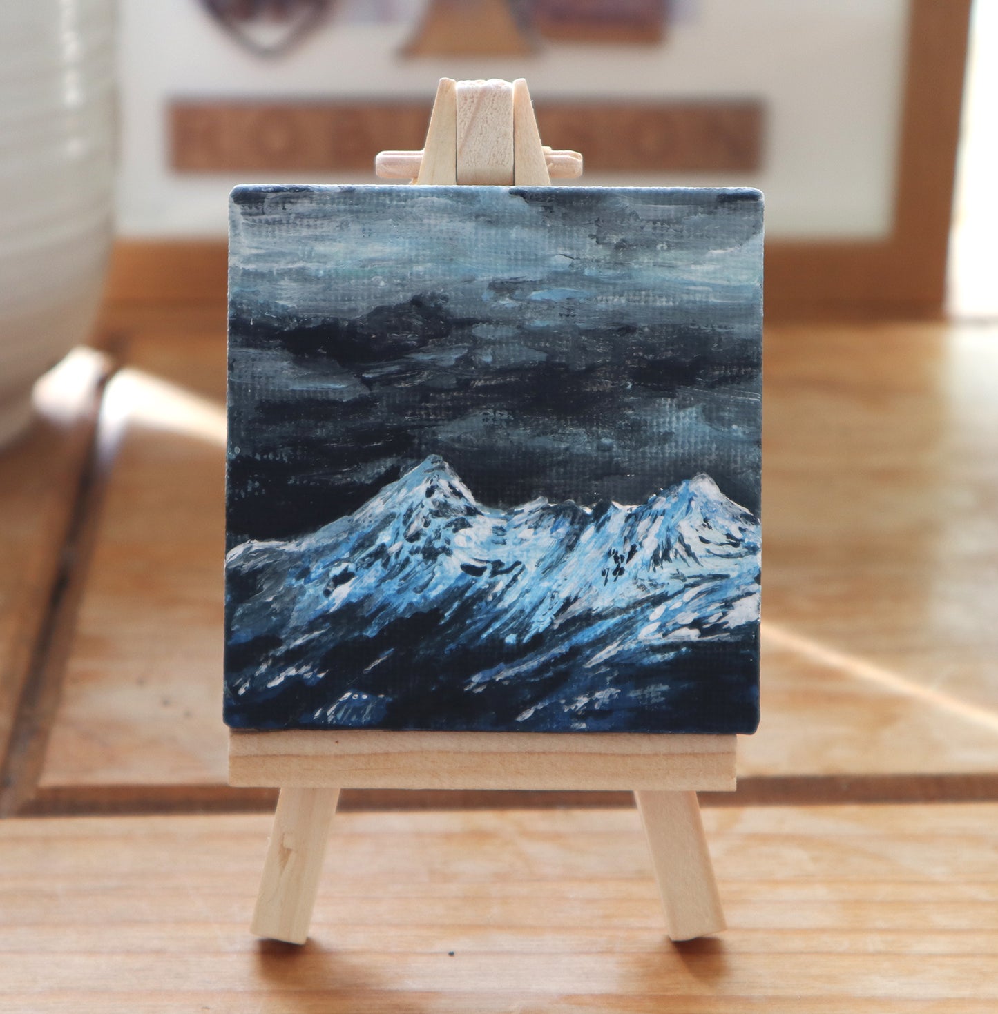 Day 23 - 7x7cm Mini Canvas - Sgurr Nan Gillean, Isle of Skye under a moody sky