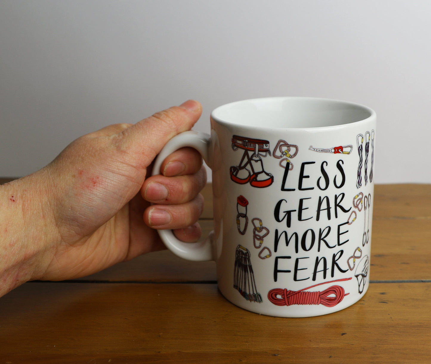 Less Gear More Fear Climbing Pun Ceramic Mug