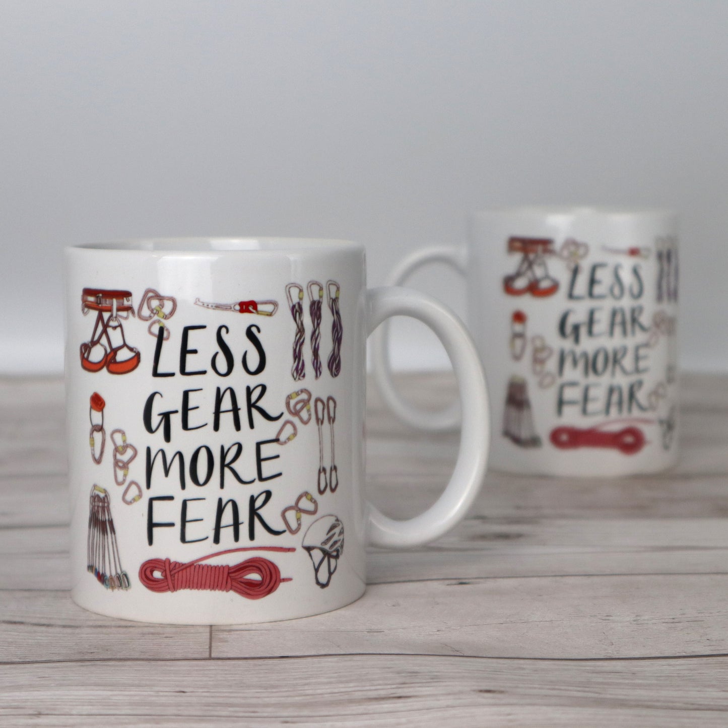 Less Gear More Fear Climbing Pun Ceramic Mug