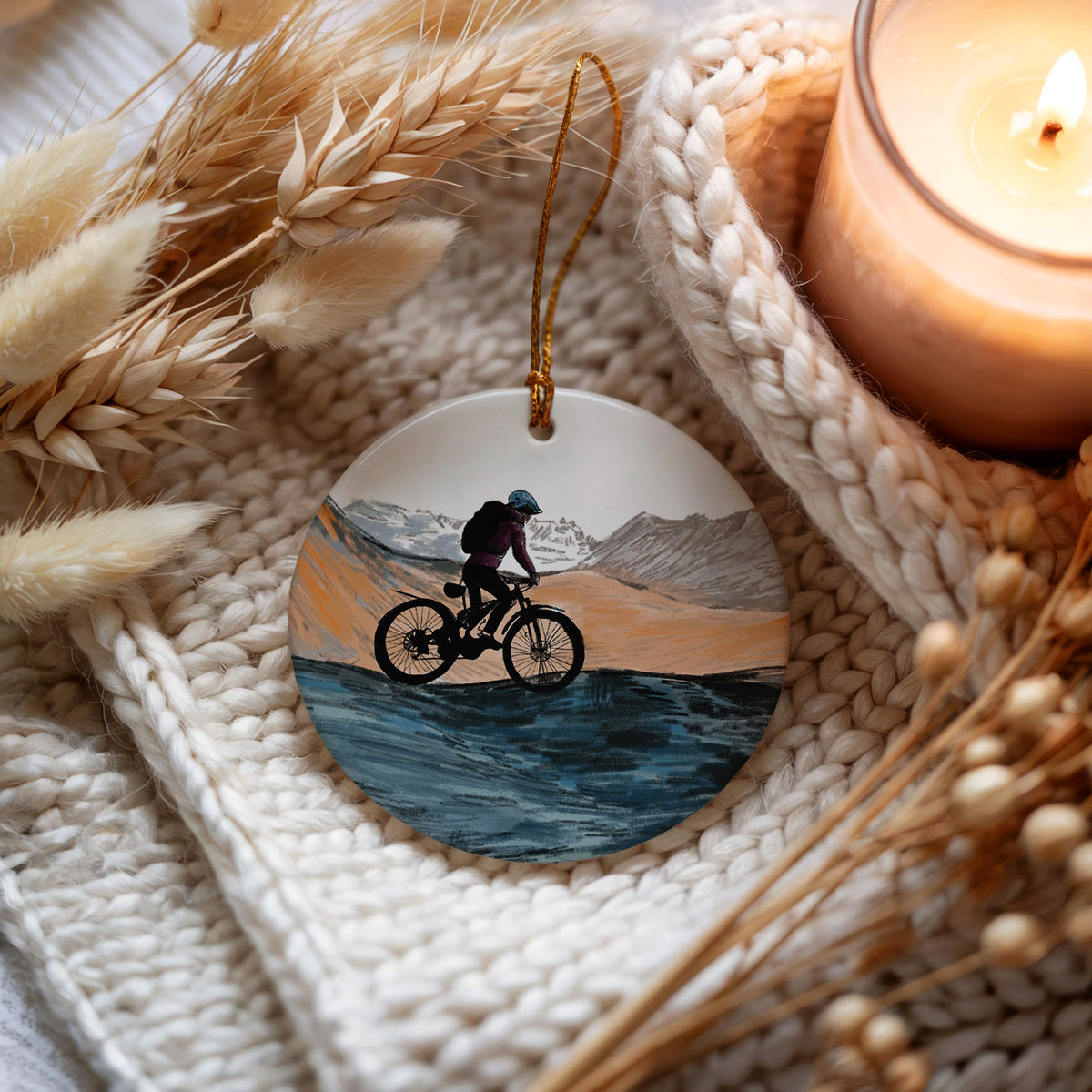 Mountain Biking Ceramic Christmas Decoration