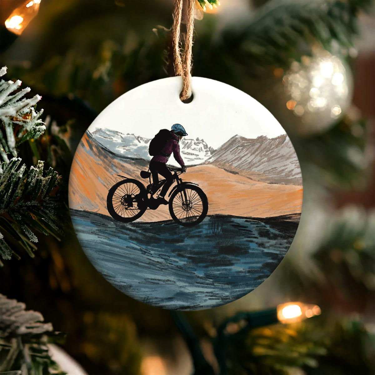 Mountain Biking Ceramic Christmas Decoration