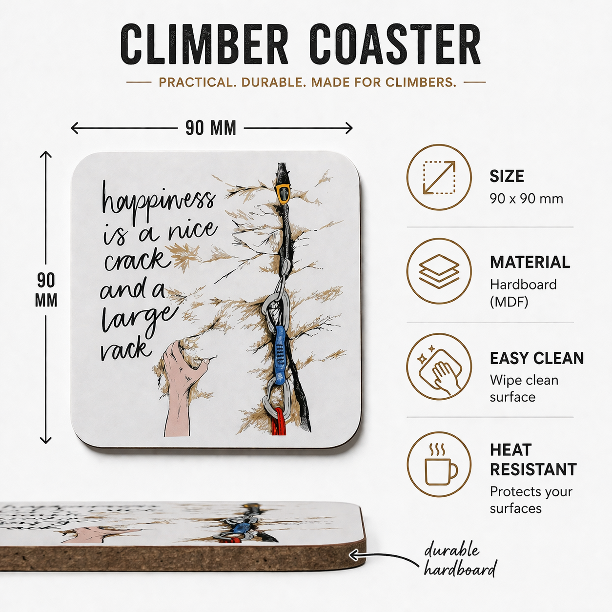 Funny Climbing Coaster Gift | Crack Climbing Coaster | Rock Climbing Humour | Bouldering Gift | Climber Present UK