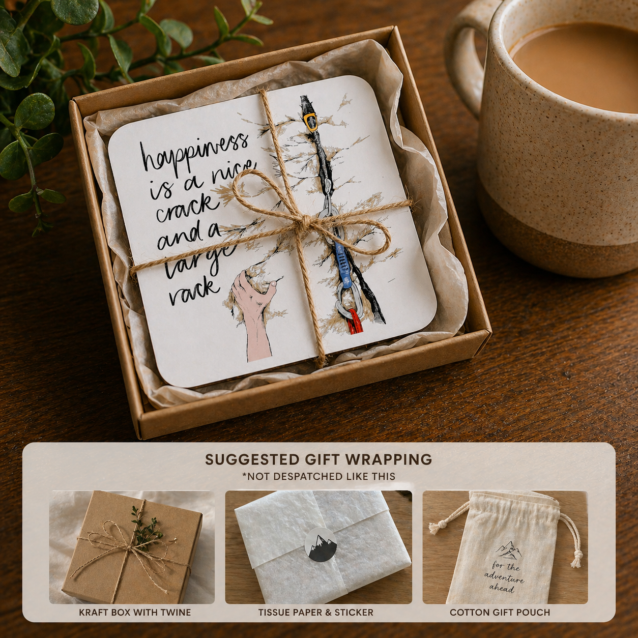 Funny Climbing Coaster Gift | Crack Climbing Coaster | Rock Climbing Humour | Bouldering Gift | Climber Present UK