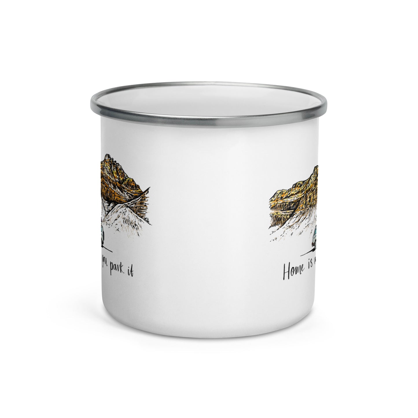'Home Is Where You Park It' Enamel Camping Mug
