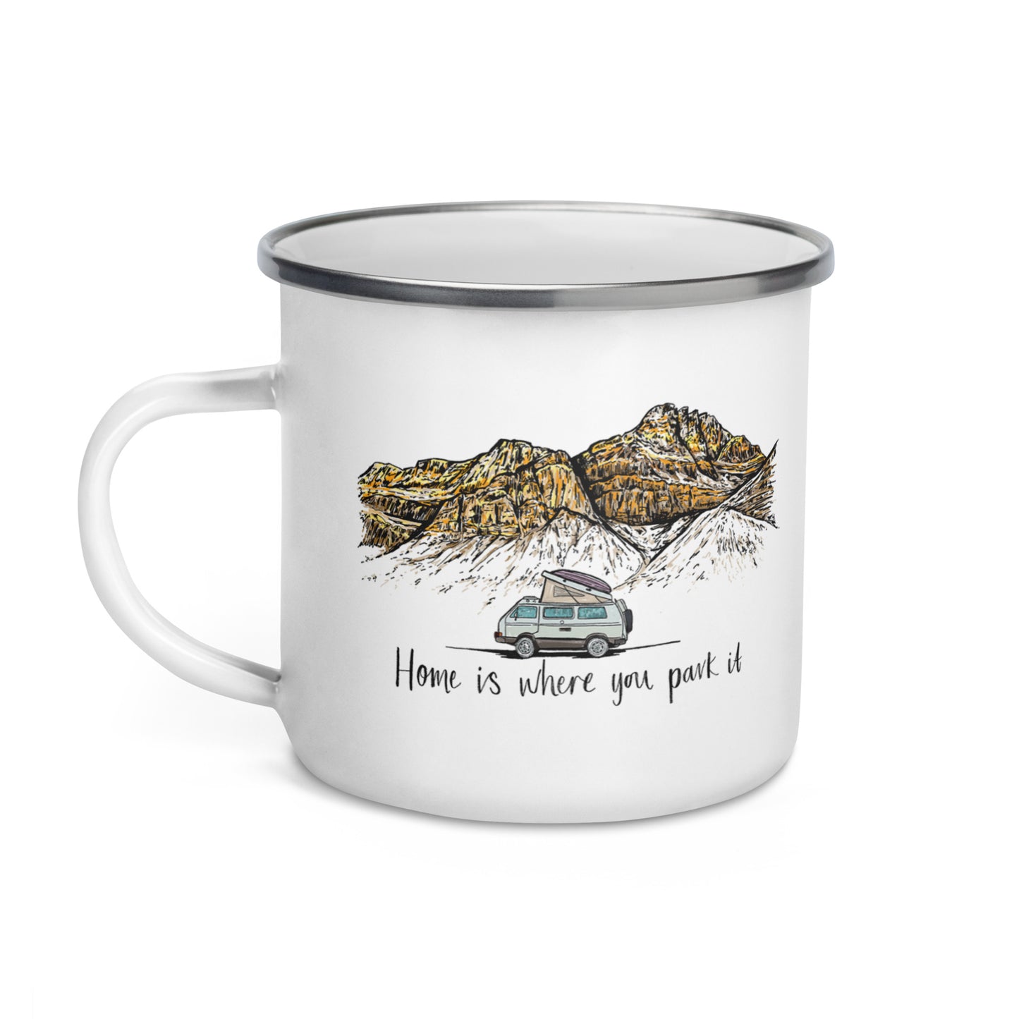 'Home Is Where You Park It' Enamel Camping Mug
