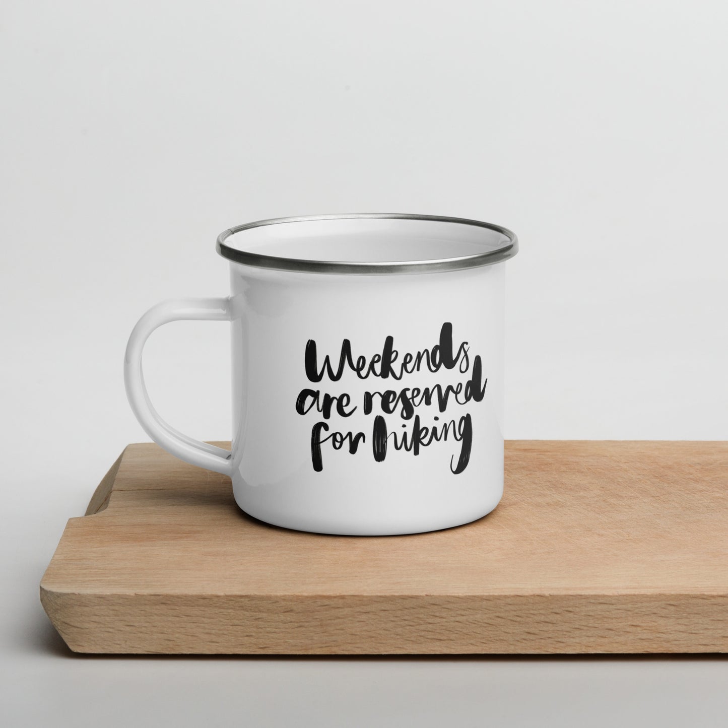 'Weekends Are Reserved For Hiking' Enamel Mug