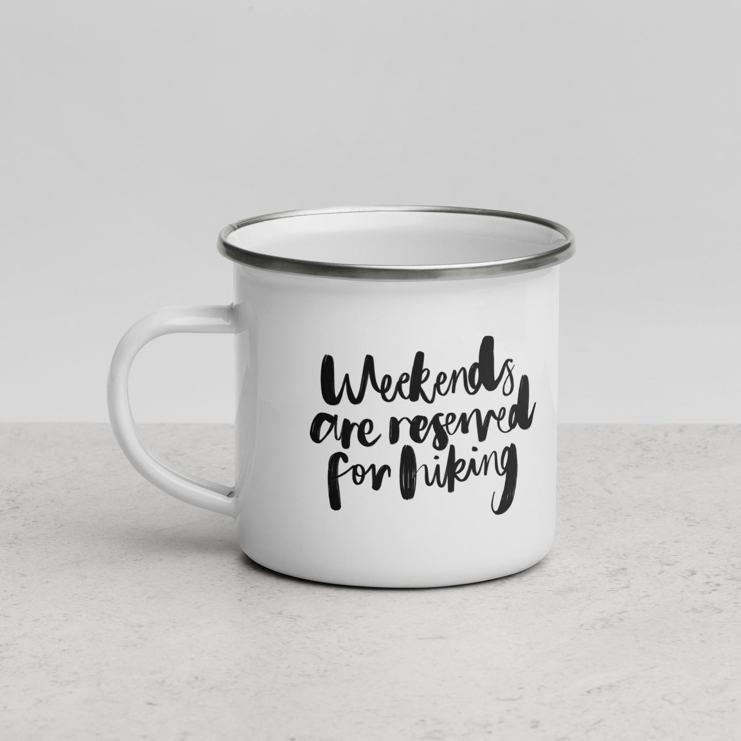 'Weekends Are Reserved For Hiking' Enamel Mug