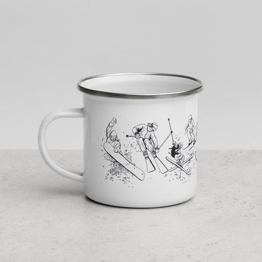 Ski and Snowboard Enamel Mug