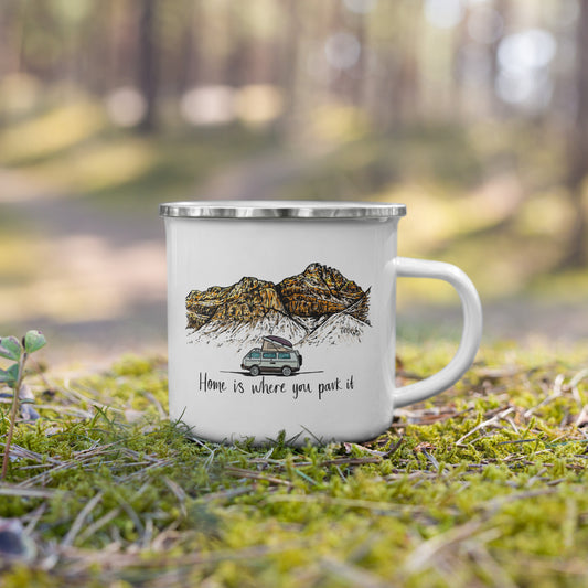 'Home Is Where You Park It' Enamel Camping Mug