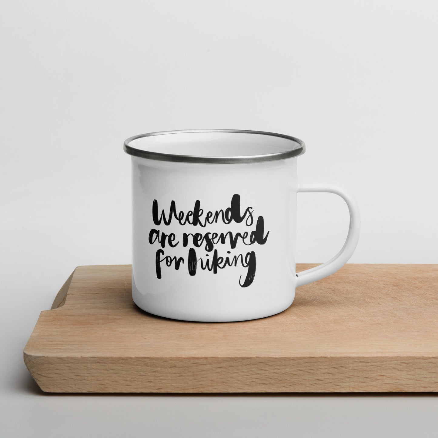 'Weekends Are Reserved For Hiking' Enamel Mug