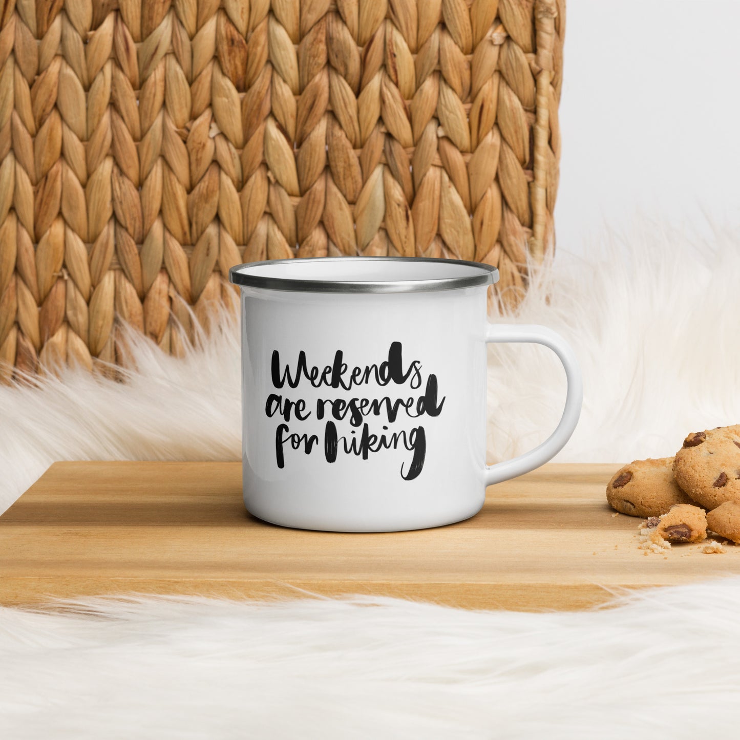 'Weekends Are Reserved For Hiking' Enamel Mug