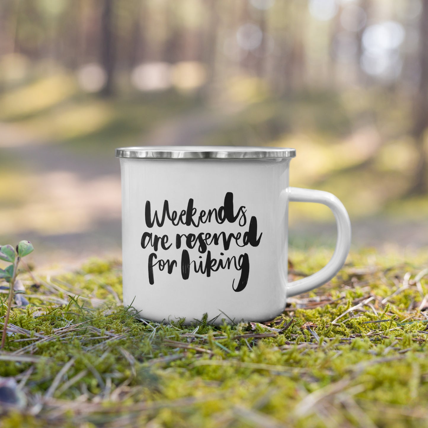 'Weekends Are Reserved For Hiking' Enamel Mug