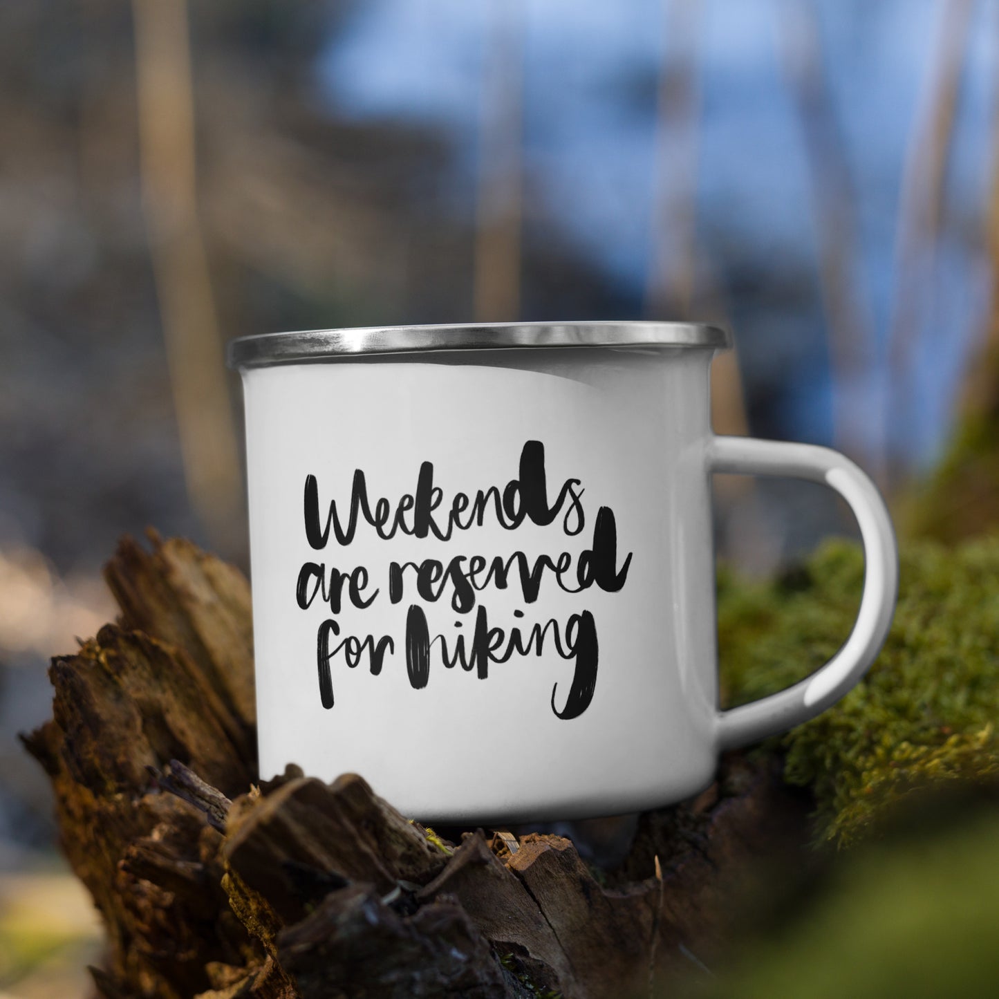 'Weekends Are Reserved For Hiking' Enamel Mug