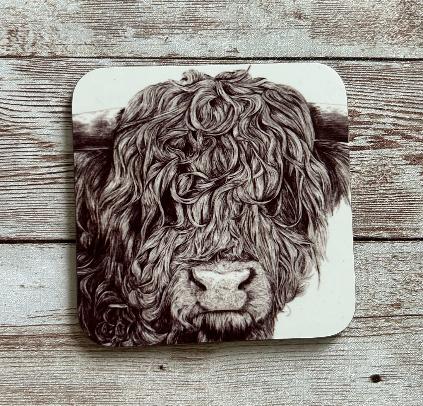 Highland Cow Black and White Coaster