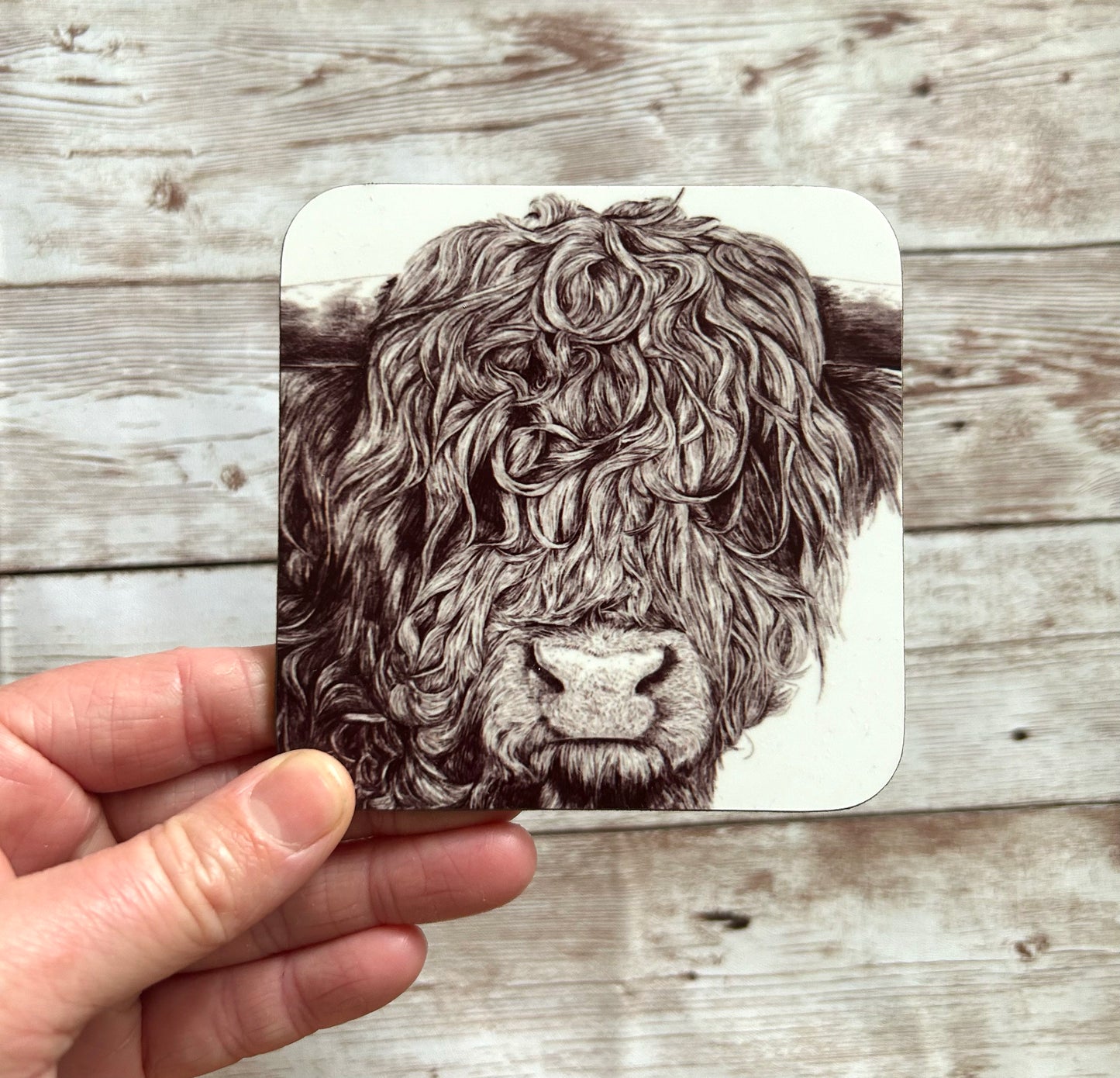 Highland Cow Black and White Coaster