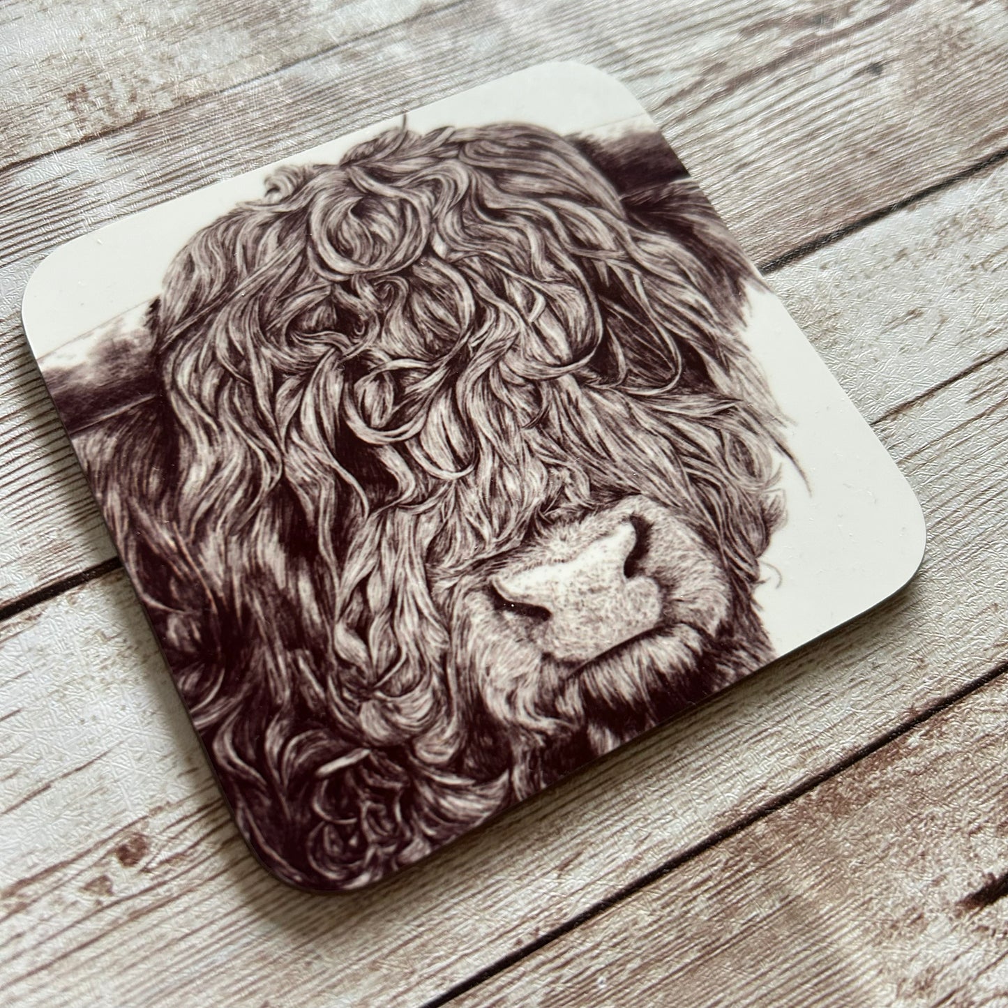 Highland Cow Black and White Coaster