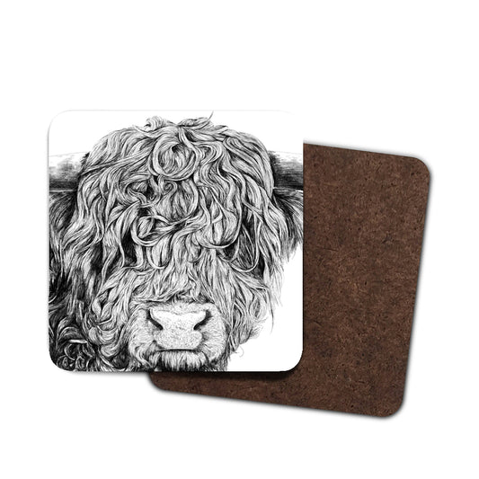 Highland Cow Black and White Coaster