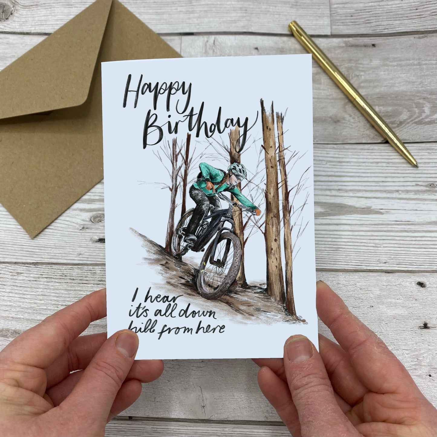 Happy Birthday It's All Down Hill From Here Mountain Biking Greeting Card