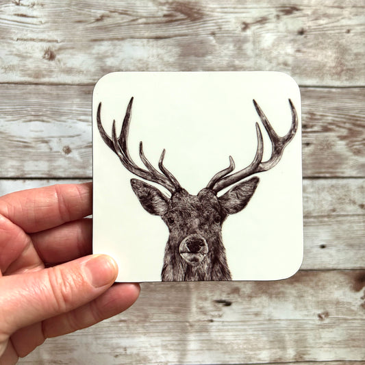 Stag Black and White Coaster