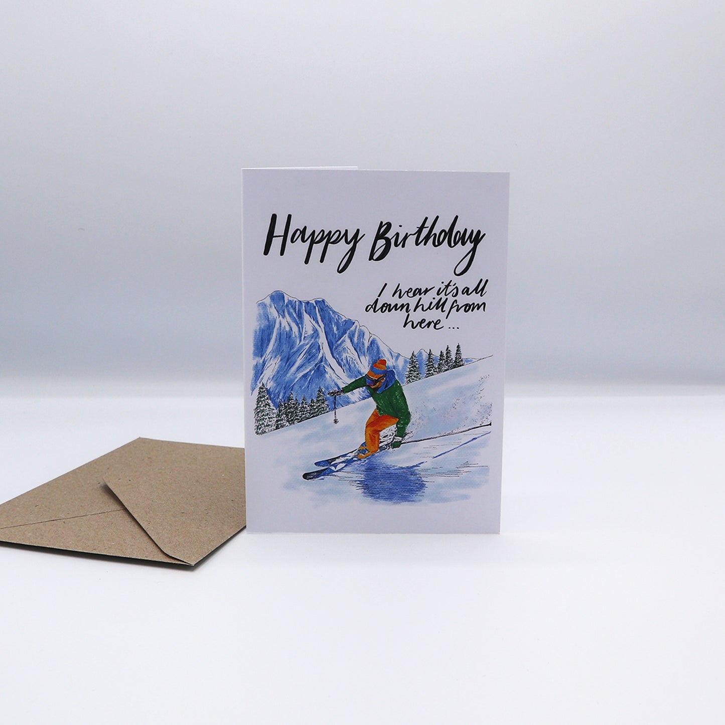 Happy Birthday It's All Down Hill From Here Skiing Greeting Card