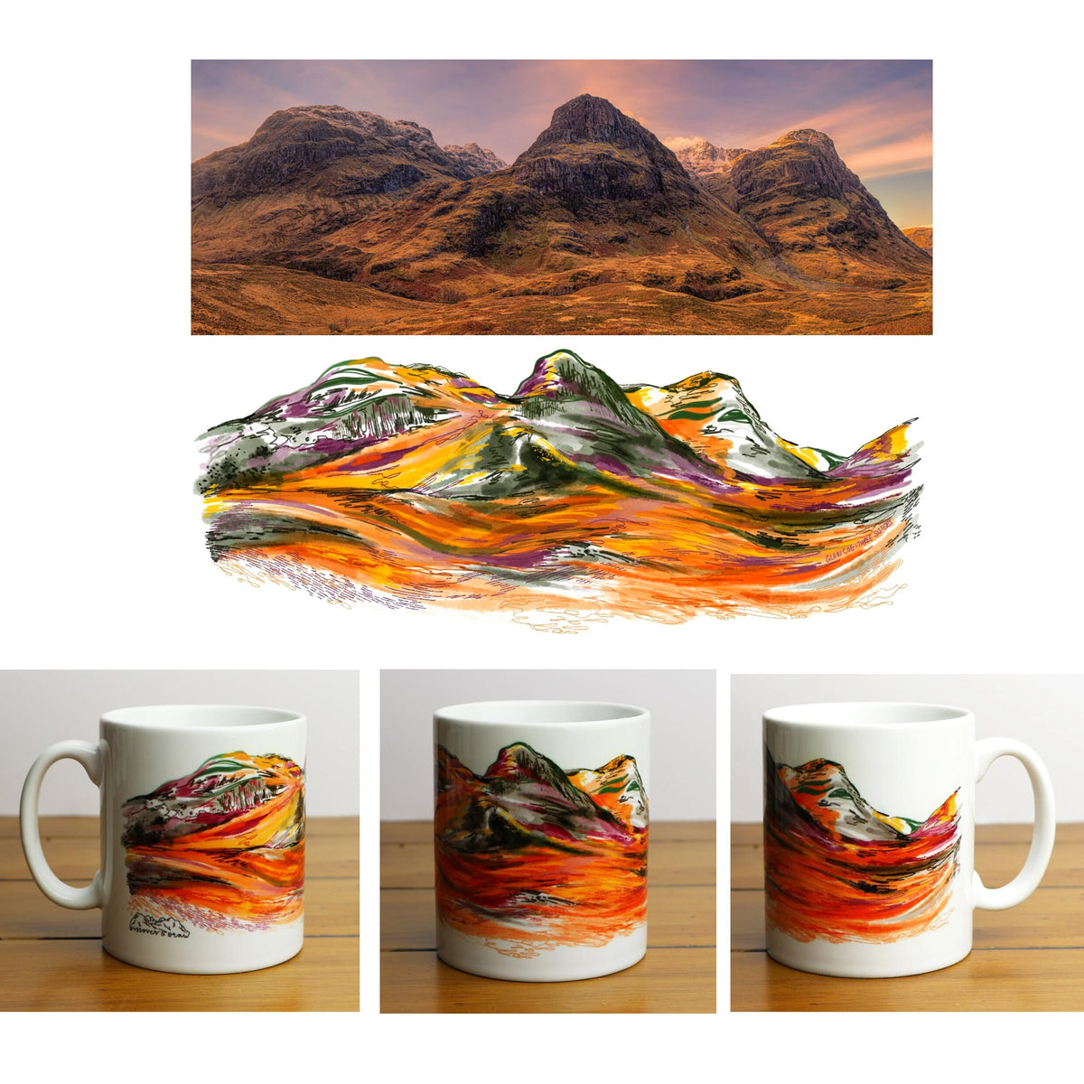 Design Inspirational full illustration of three sisters mug 