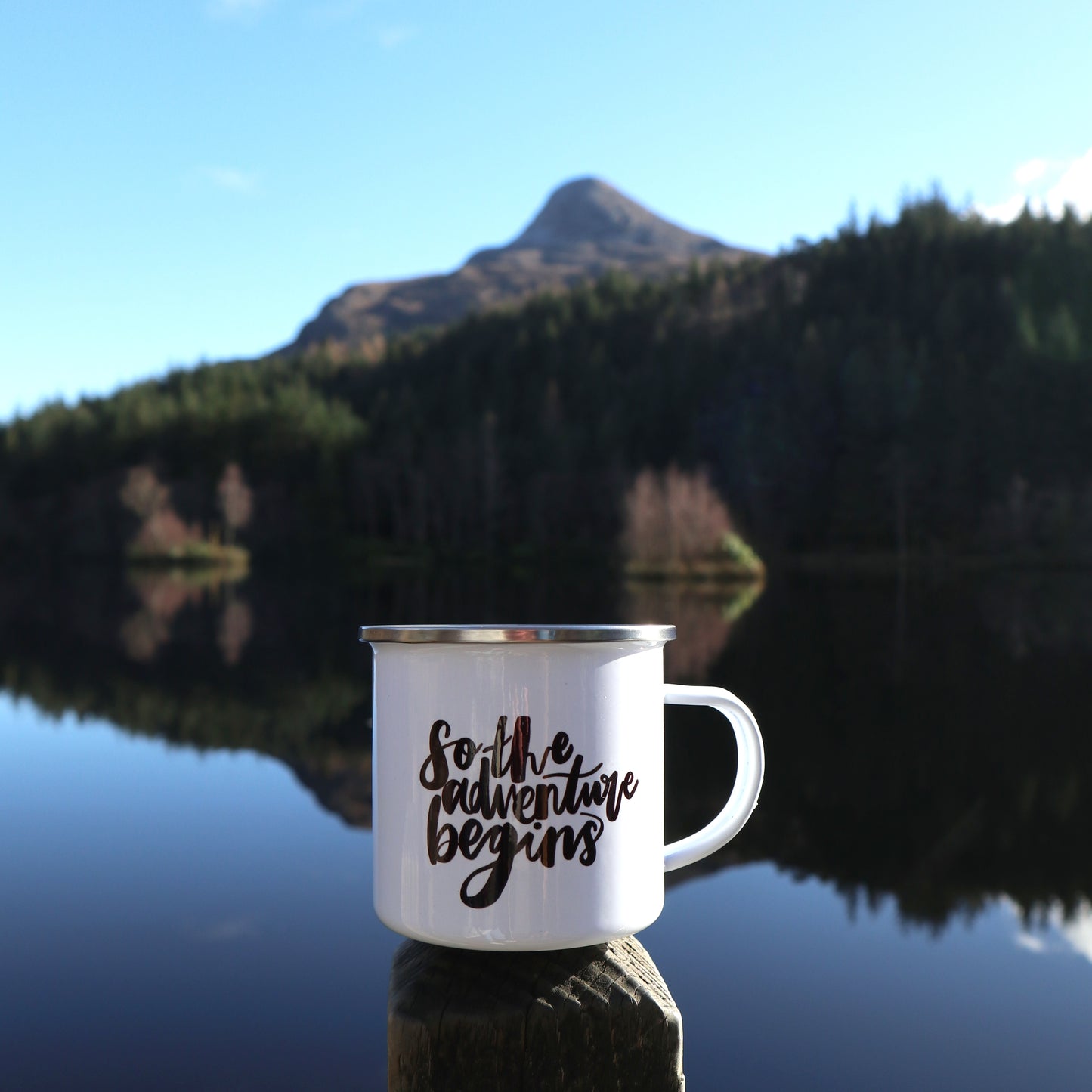 'Adventure Begins' Enamel Mug