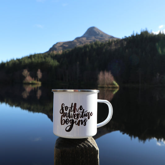 'Adventure Begins' Enamel Mug