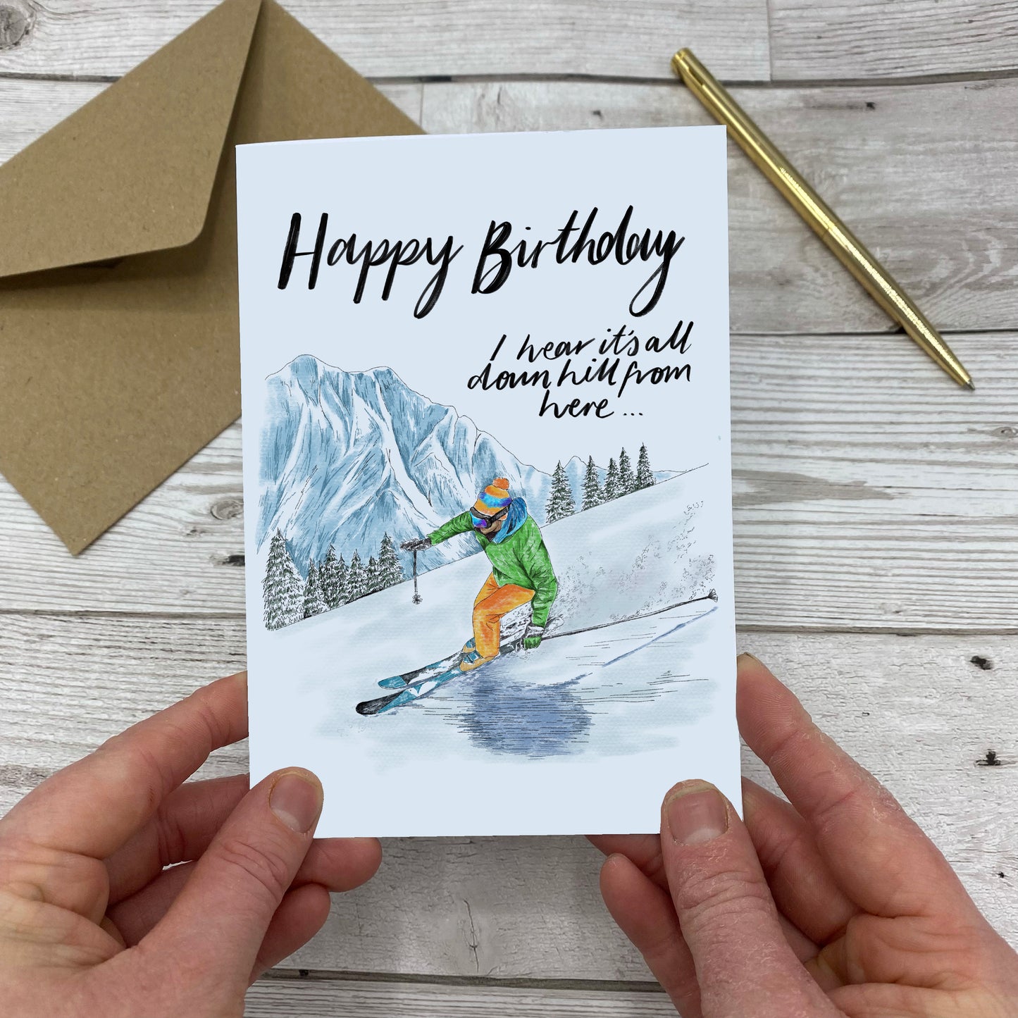 Happy Birthday It's All Down Hill From Here Skiing Greeting Card