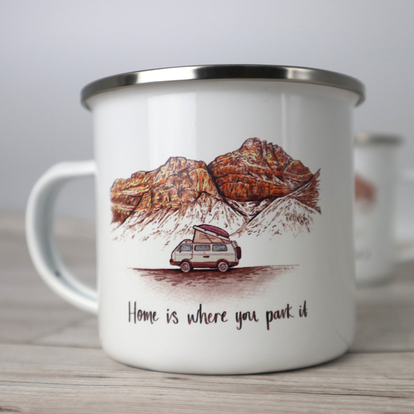 'Home Is Where You Park It' Enamel Camping Mug