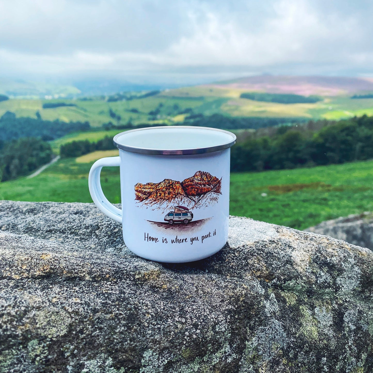 'Home Is Where You Park It' Enamel Camping Mug