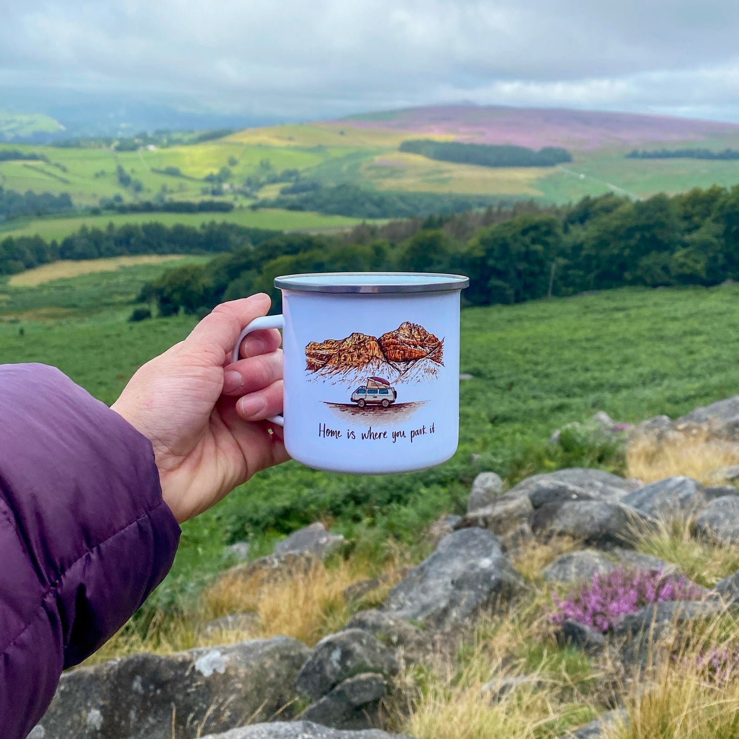 'Home Is Where You Park It' Enamel Camping Mug