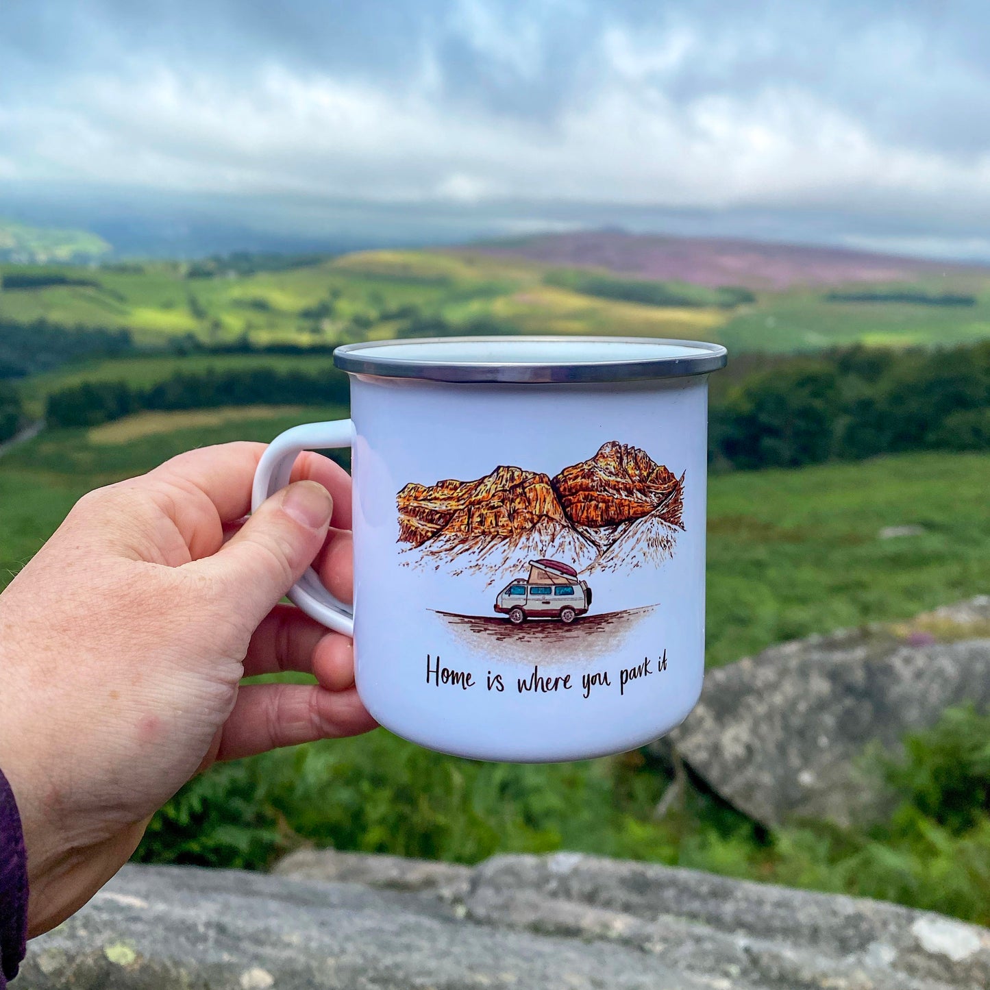 'Home Is Where You Park It' Enamel Camping Mug