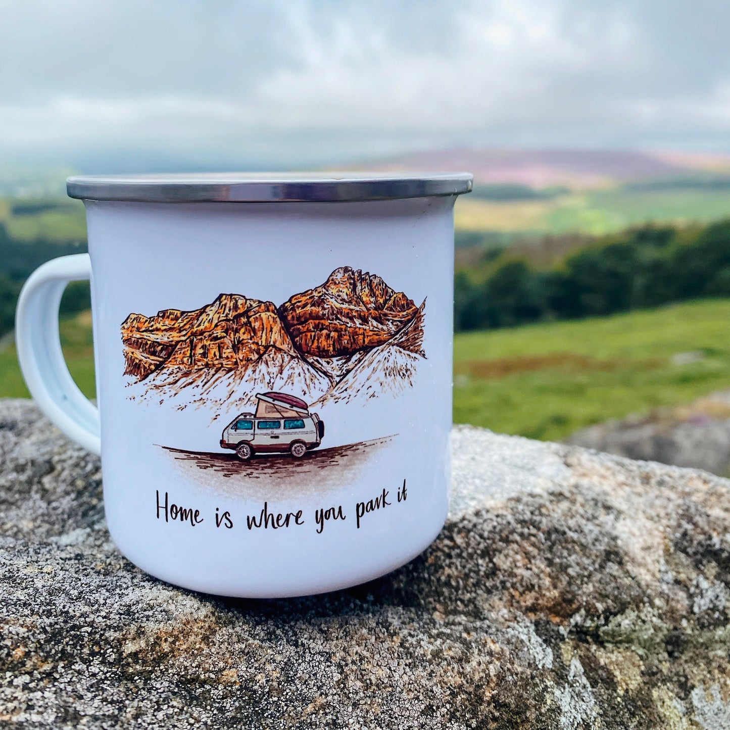 'Home Is Where You Park It' Enamel Camping Mug